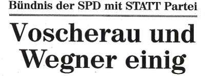 Überschrift des Hamburger Abendblatts vom 08.12.1993: Die Kooperation SPD/ STATT Partei steht.