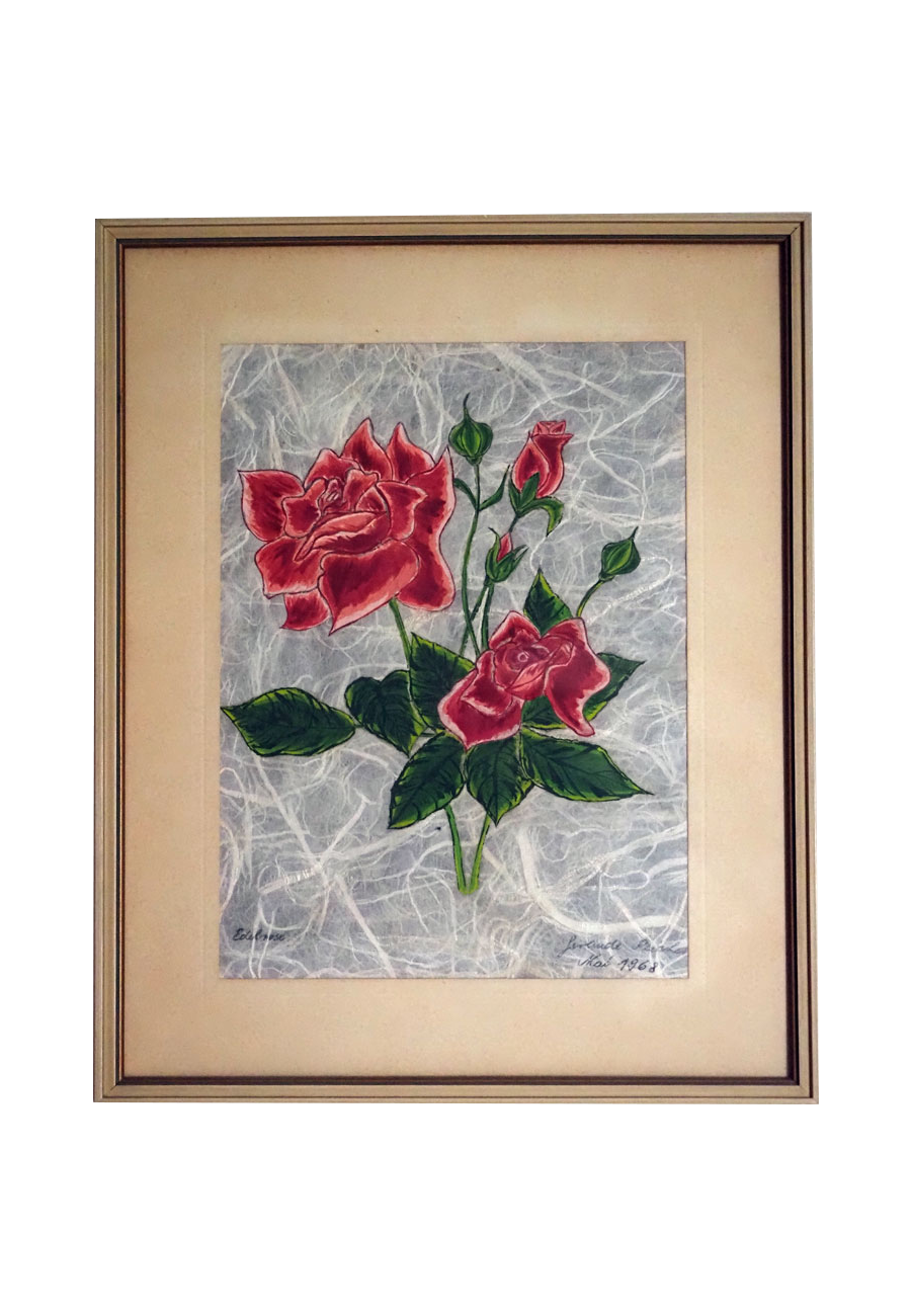 Edelrose, 1968 mit Chinafarbe auf Reispapier gemalt.